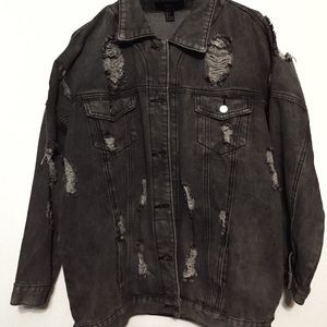 Ripped Oversized Grey Jean Jacket